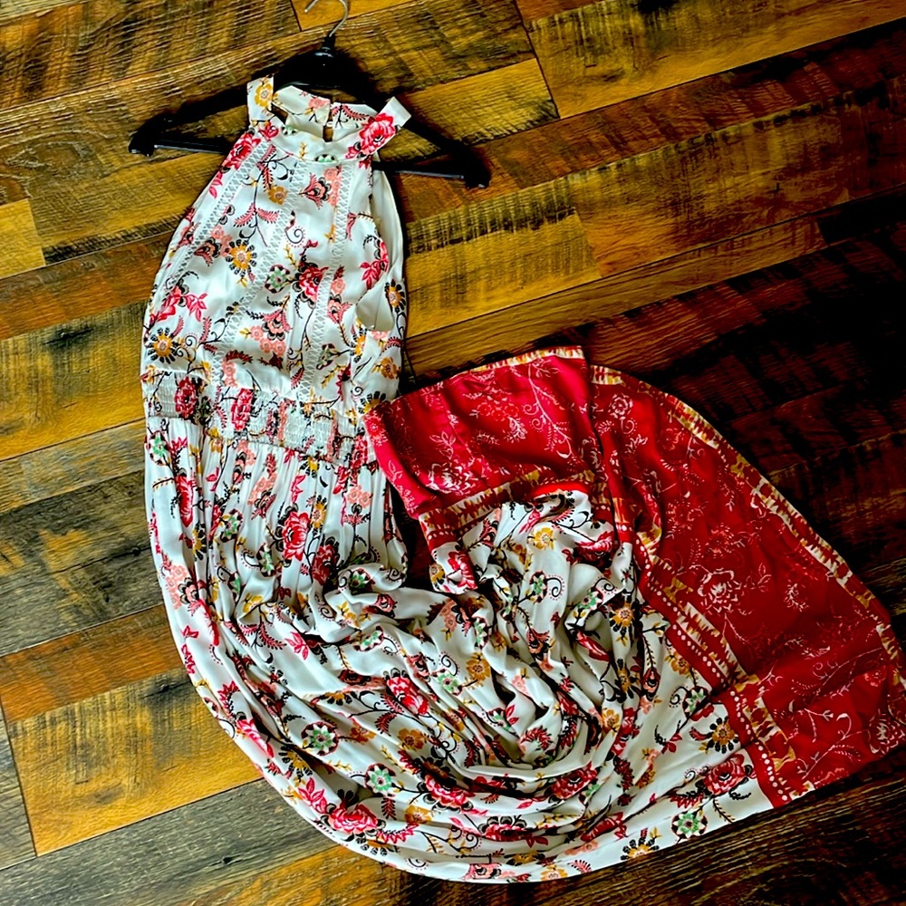 Altard state size small high neck maxi with zipper back will fit a 0-4
